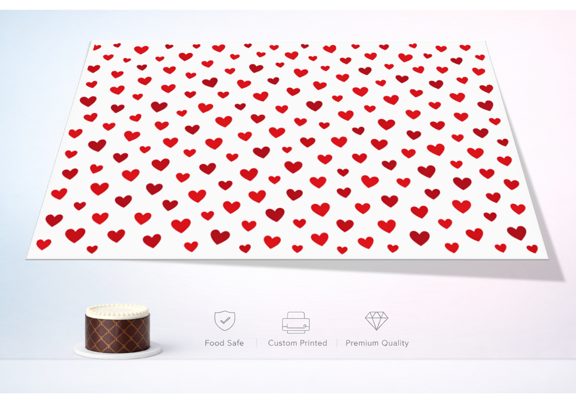 Scattered Red Hearts Cake Wrap – Classic – A4 Icing Sheet