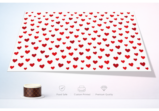 Scattered Red Hearts Cake Wrap – Classic – A4 Icing Sheet