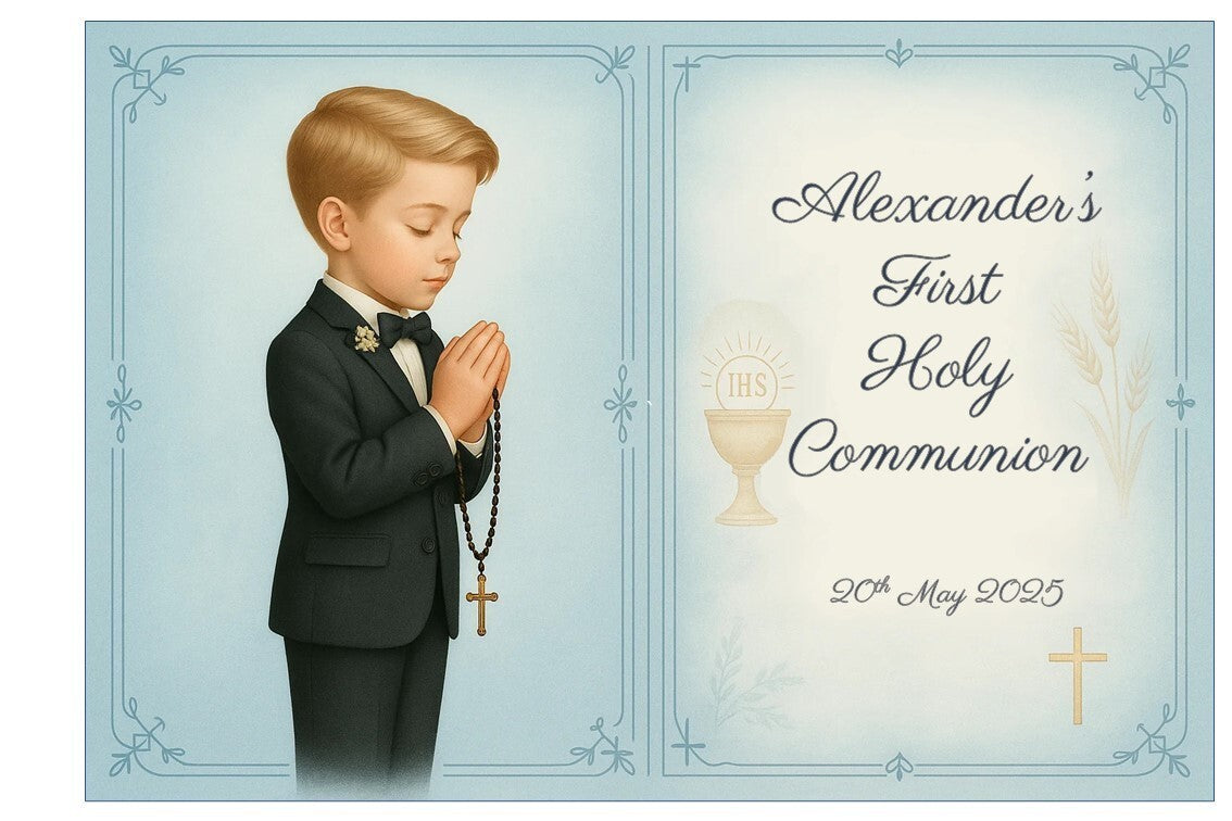 First Holy Communion Cake Topper – Boy – Rectangular – Wafer or Icing Sheet