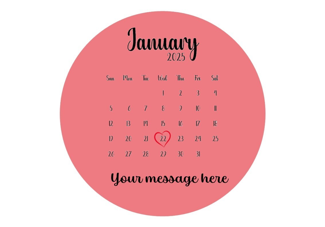 Personalised Calendar Edible Cake Topper – Any Date with Heart