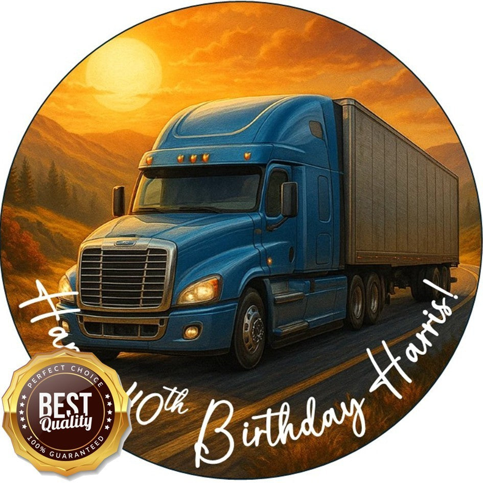 Personalised HGV Truck Articulated Lorry Edible Cake Topper Pre-Cut Op