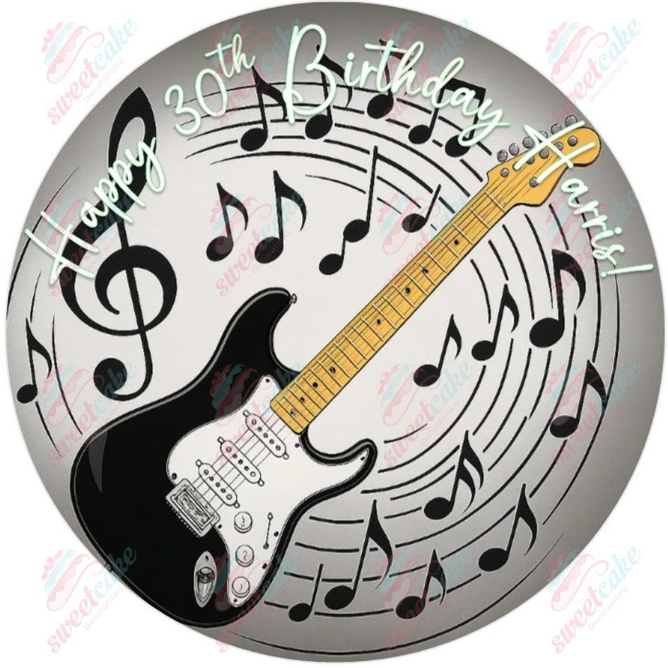 Personalised Electric Guitar Music Notes Edible Cake Topper