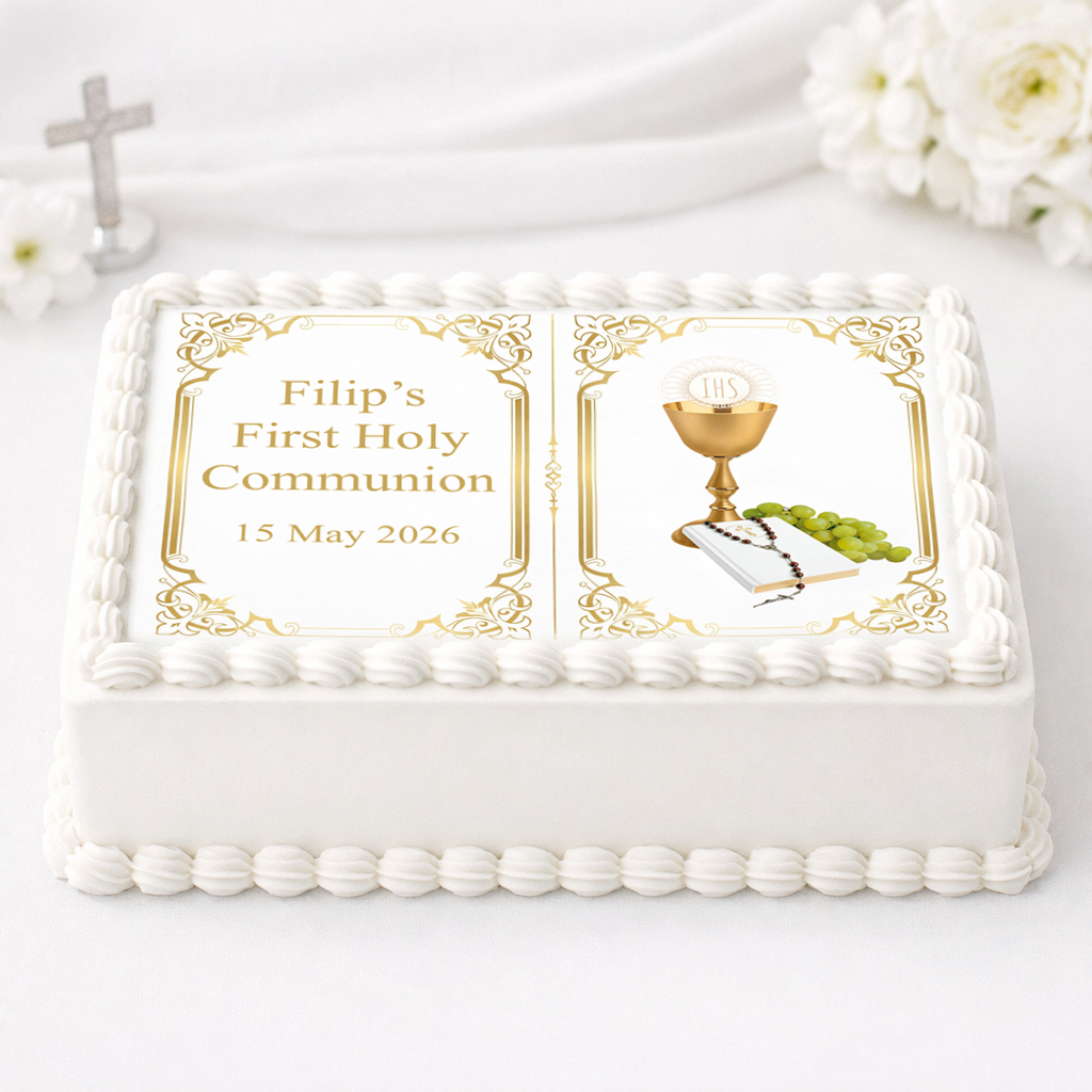 First Holy Communion Edible Cake Topper  Gold Chalice Design - Persona