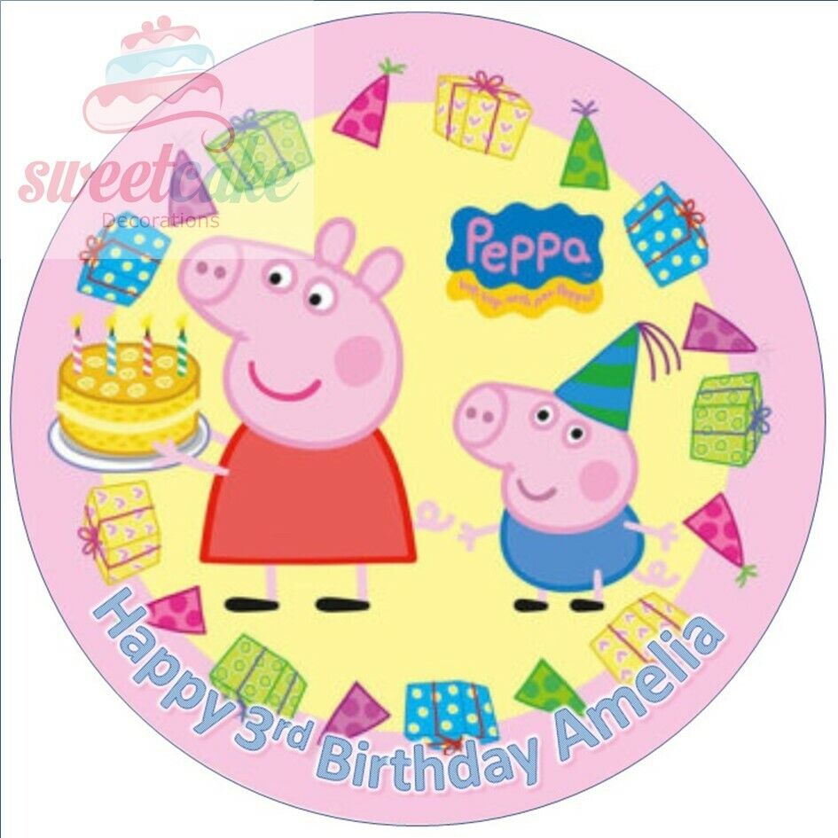 Peppa Pig  Personalised Cake Topper on Edible Icing or Wafer Card