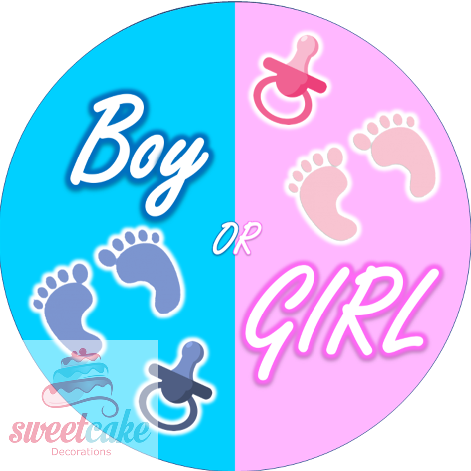 Girl Or Boy Gender Reveal Edible Cake Topper | Round Icing Sheet or Wafer Card