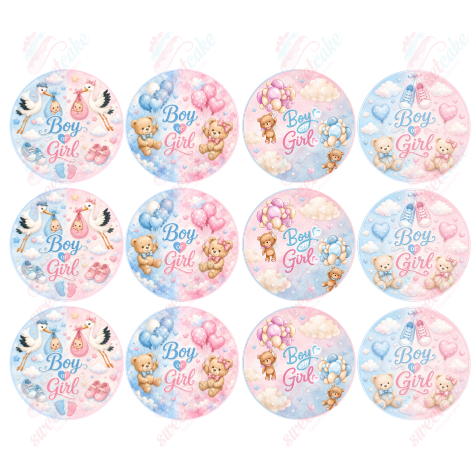 Gender Reveal Cake Decoration Boy or Girl Edible Topper Baby Shower