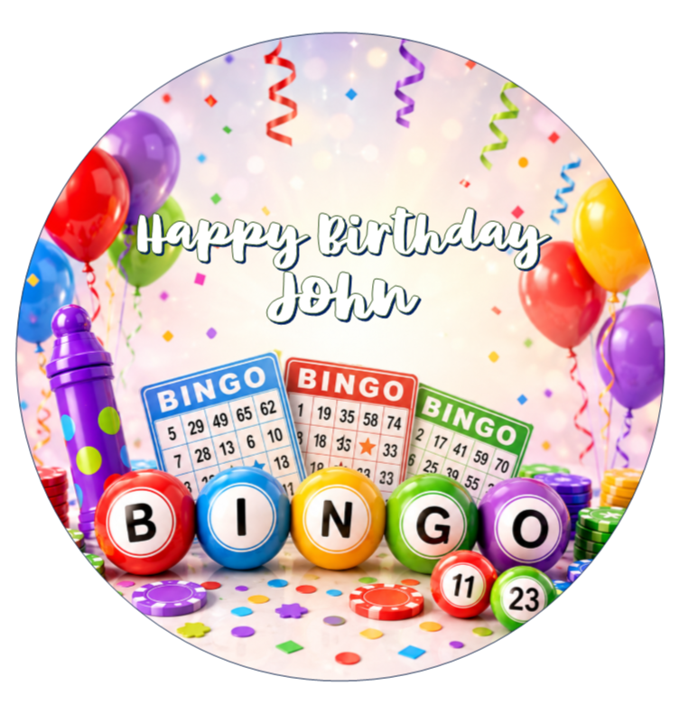 Bingo Edible Cake Topper – Personalised Round Cake Decoration