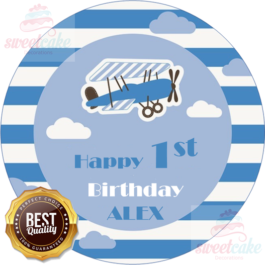 1st Birthday Boy Blue Edible Personalised Cake Topper on Icing Sheet or Wafer Card