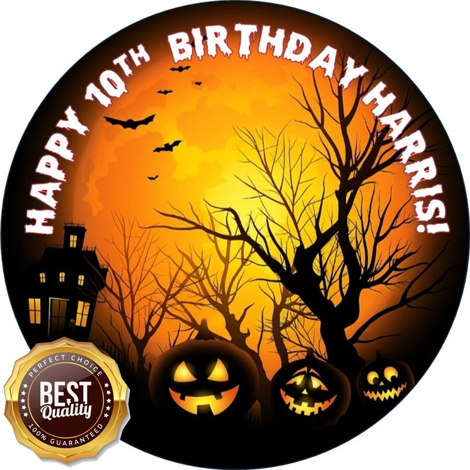 Halloween Haunted House & Pumpkins – Personalised Edible Cake Topper