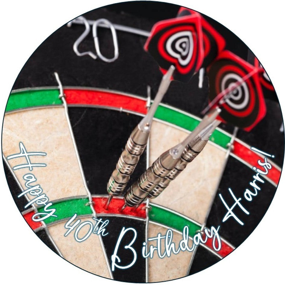 Darts Cake Topper – Personalised Edible Round Icing or Wafer Sheet