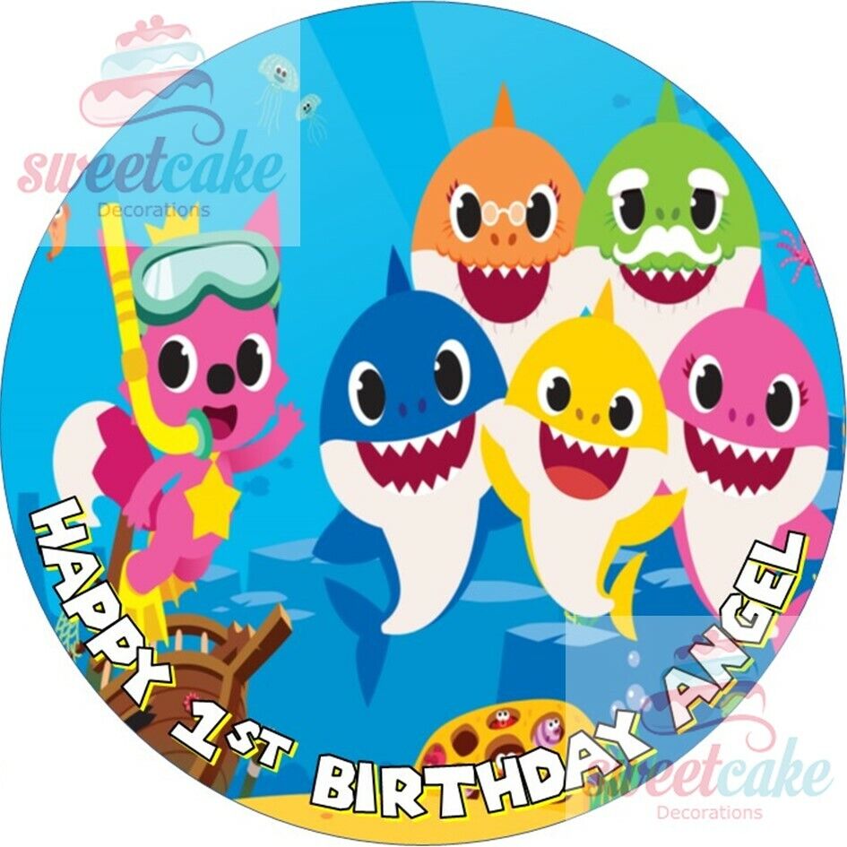 Baby Shark Cake and Cupcake Toppers | Personalised Edible Icing or Wafer Card