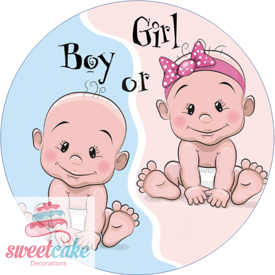 Girl Or Boy Gender Reveal Edible Cake Topper | Round Icing Sheet or Wafer Card