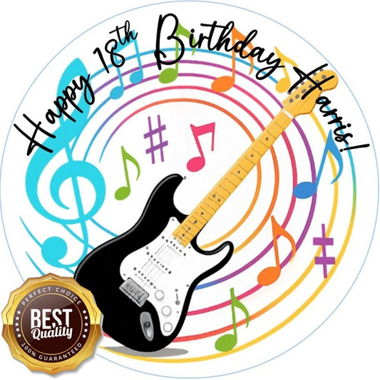 Personalised Electric Guitar Music Notes Edible Cake Topper