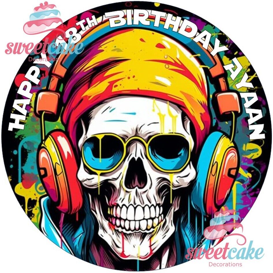 Skull Pop Art Edible Cake Topper – Bold & Vibrant Design!