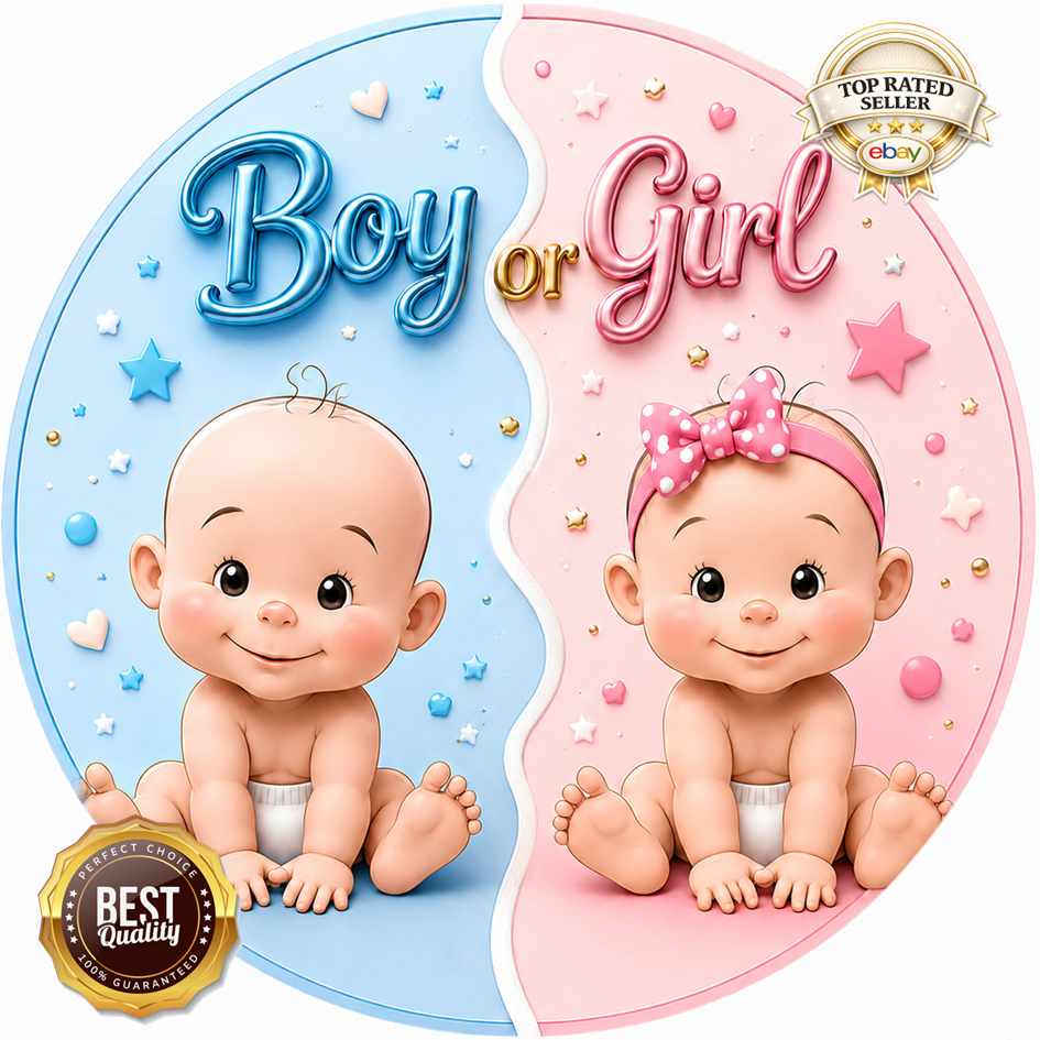 Gender Reveal Cake Decoration Boy or Girl Edible Topper Baby Shower