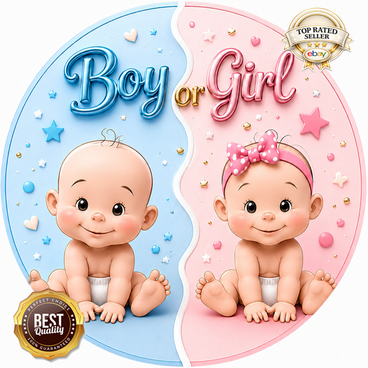 Gender Reveal Cake Decoration Boy or Girl Edible Topper Baby Shower