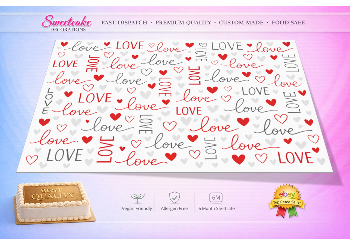 Sweet Love Pattern Cake Wrap – A4 Icing Sheet
