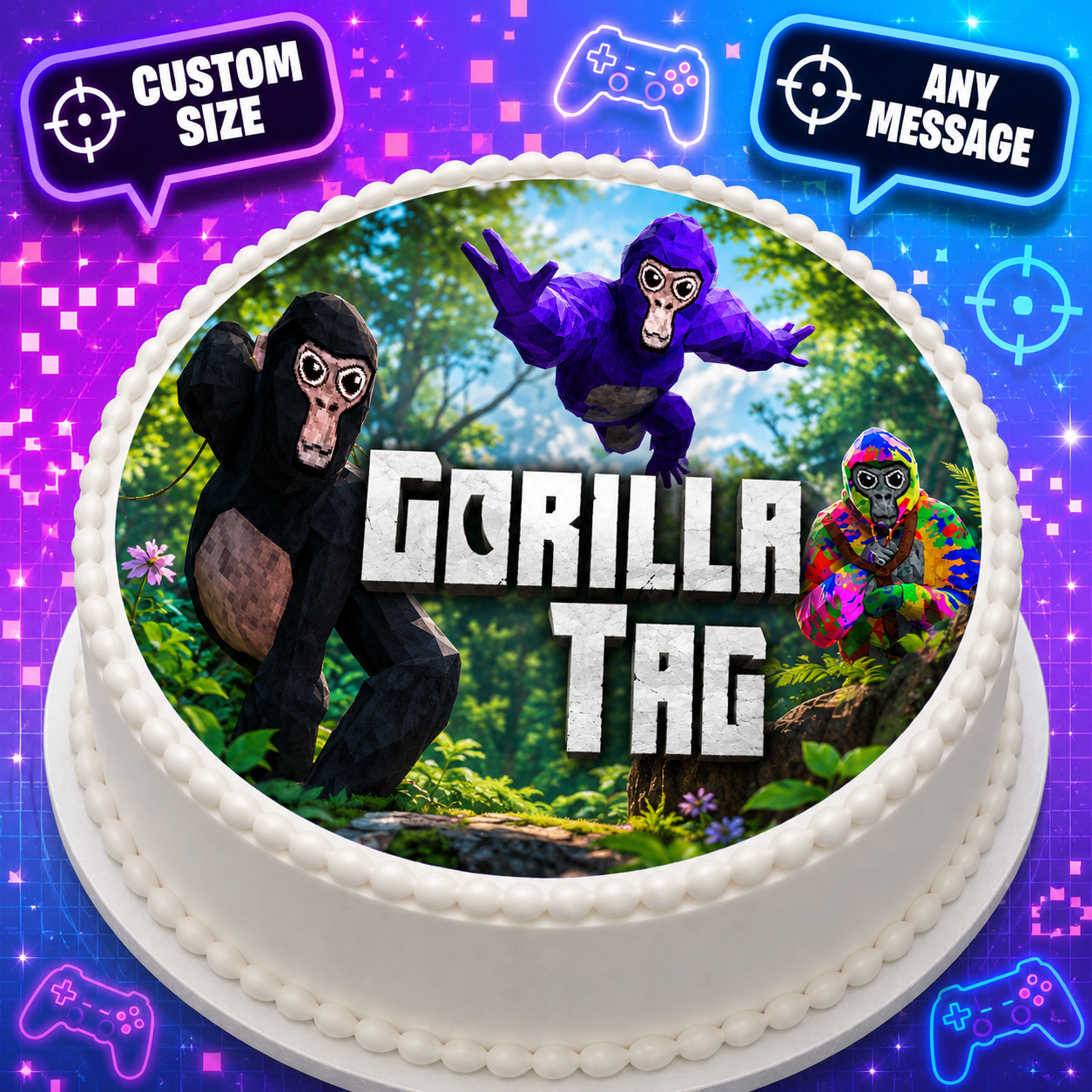 Personalised Gorilla Tag VR Cake Topper | Edible Icing Sheet or Wafer