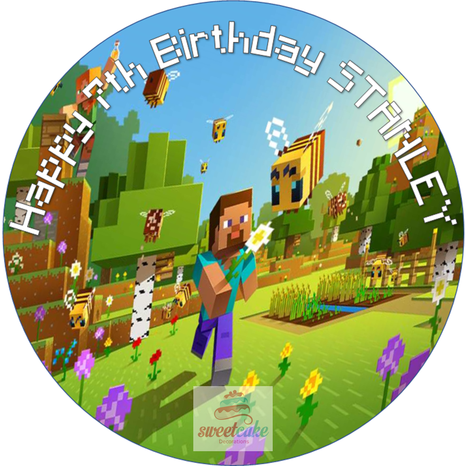 Mine Craft Personalised Edible Cake Topper Icing or Wafer Card