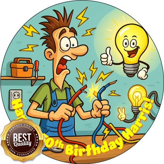 Electrician Themed Edible Cake Topper – Personalised – Icing Sheet