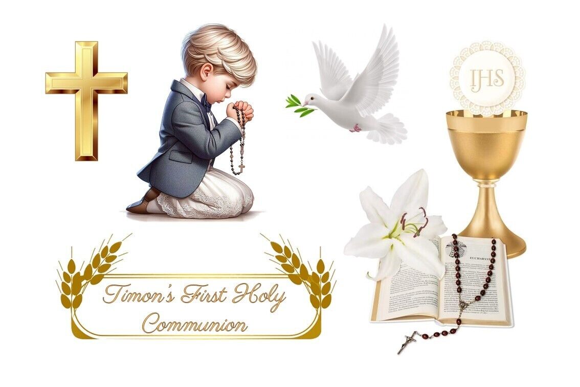 1st Holy Communion Boy Edible Cake Topper – Personalized Decoration