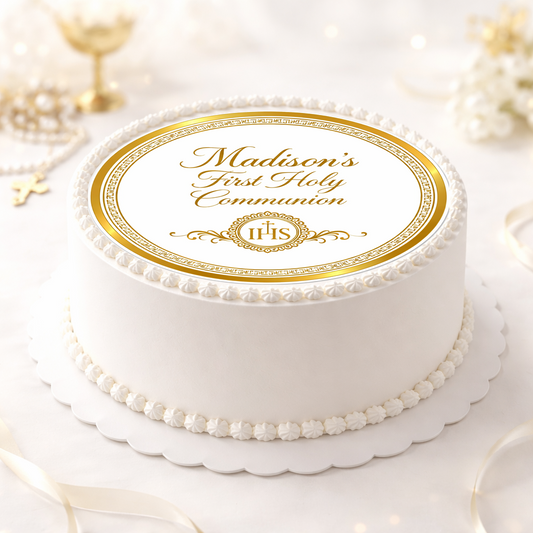 First Holy Communion Edible Cake Topper – Personalised -Icing or Wafer Card
