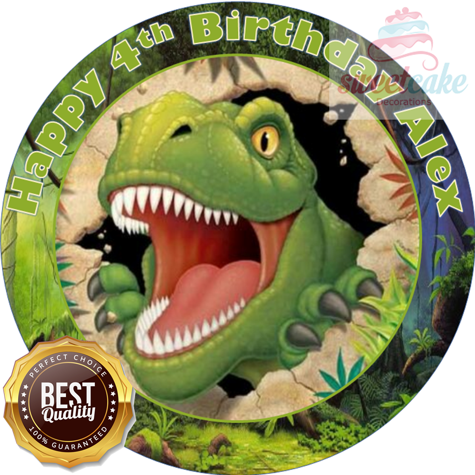 DINOSAUR (T-REX) Cake Topper | Personalised Edible Icing or Wafer Card