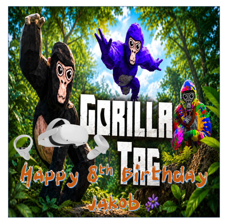 Personalised Gorilla Tag VR Cake Topper | Edible Icing Sheet or Wafer
