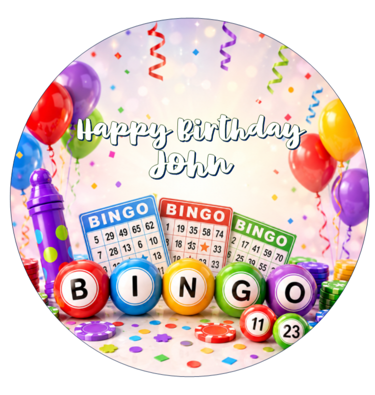 Bingo Edible Cake Topper – Personalised Round Cake Decoration