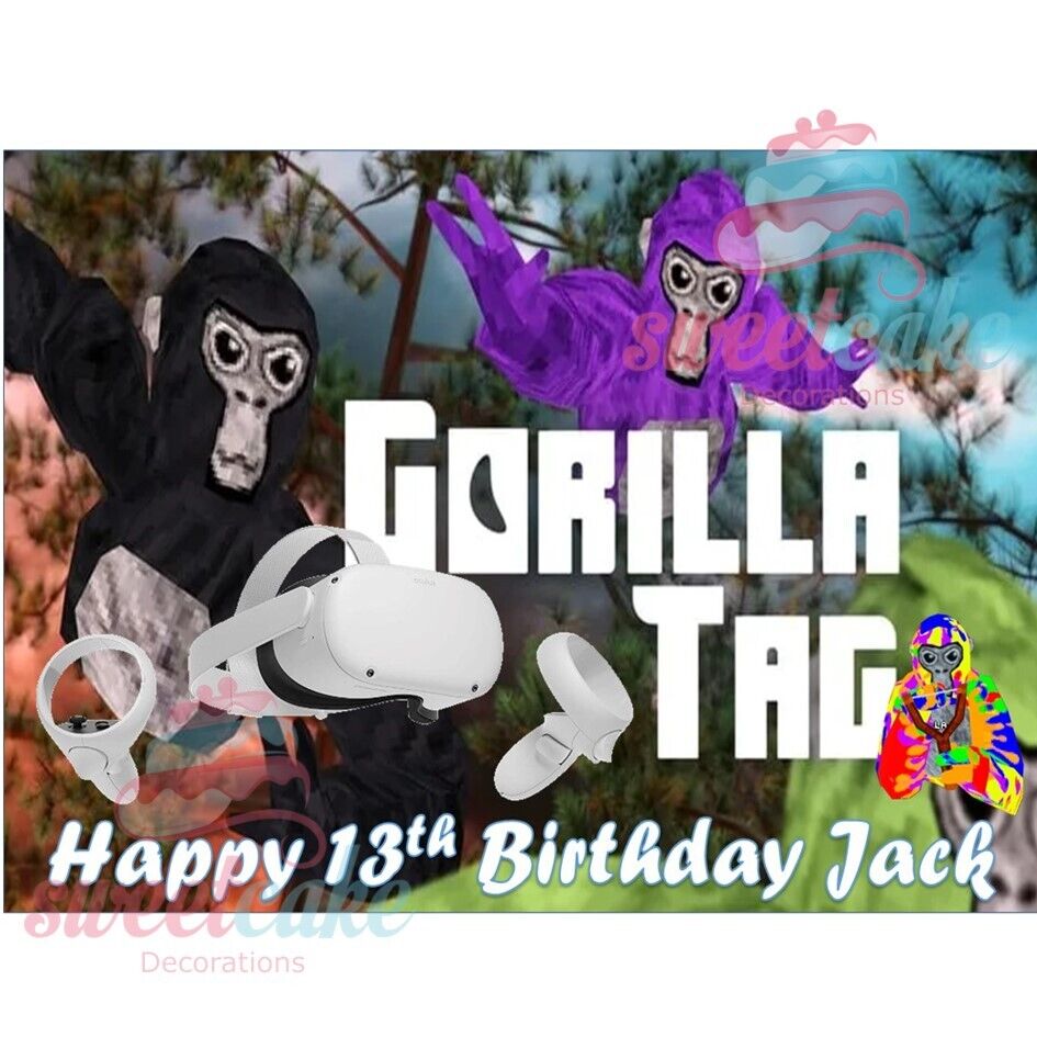 Gorilla Tag VR Cake Topper | Personalised Edible Icing Sheet or Wafer Crad