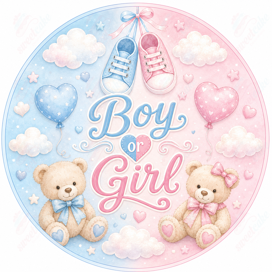 Gender Reveal Cake Decoration Boy or Girl Edible Topper Baby Shower