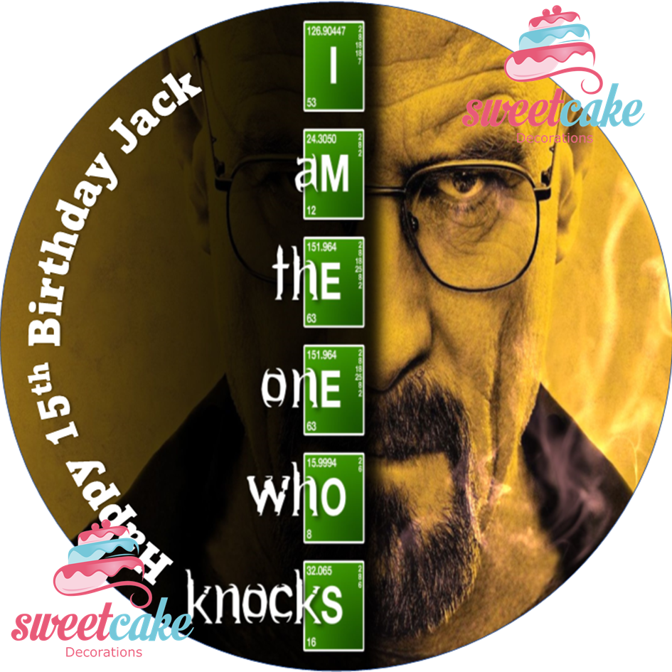 BREAKING BAD Round Personalised Edible Cake Topper on Icing Sheet or Wafer Card