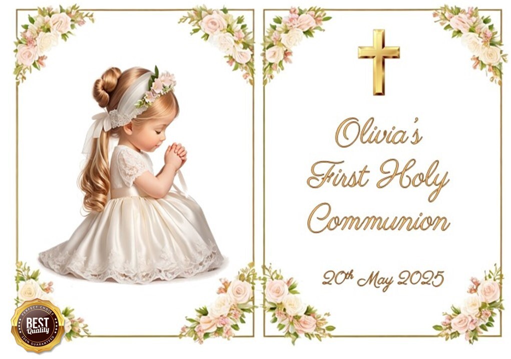 Girl’s First Holy Communion Cake Topper – Icing Sheet / Wafer Card