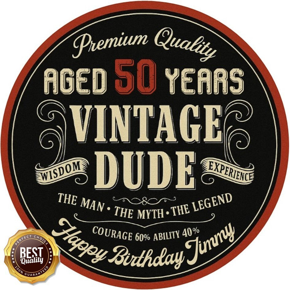 Vintage Dude Birthday Edible Cake Topper – Personalised