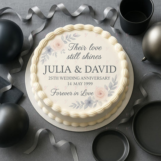 Silver Wedding Anniversary Edible Cake Topper – Elegant 25th Celebra