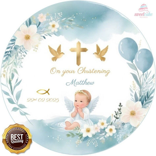 Baptism Christening Cake Topper – Edible Personalized Decoration for