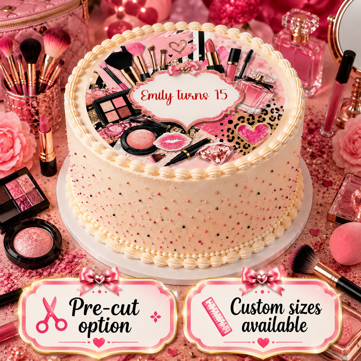Personalised Makeup Edible Cake Topper – Beauty & Cosmetics Birthday