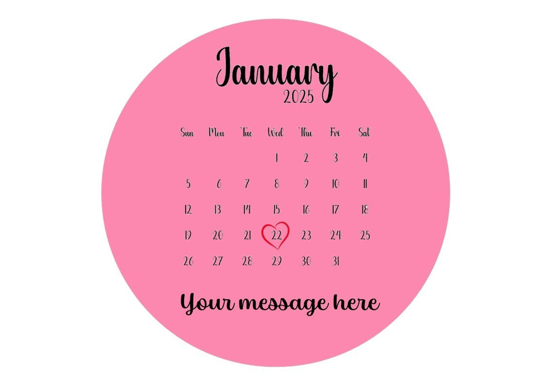 Personalised Calendar Edible Cake Topper – Any Date with Heart