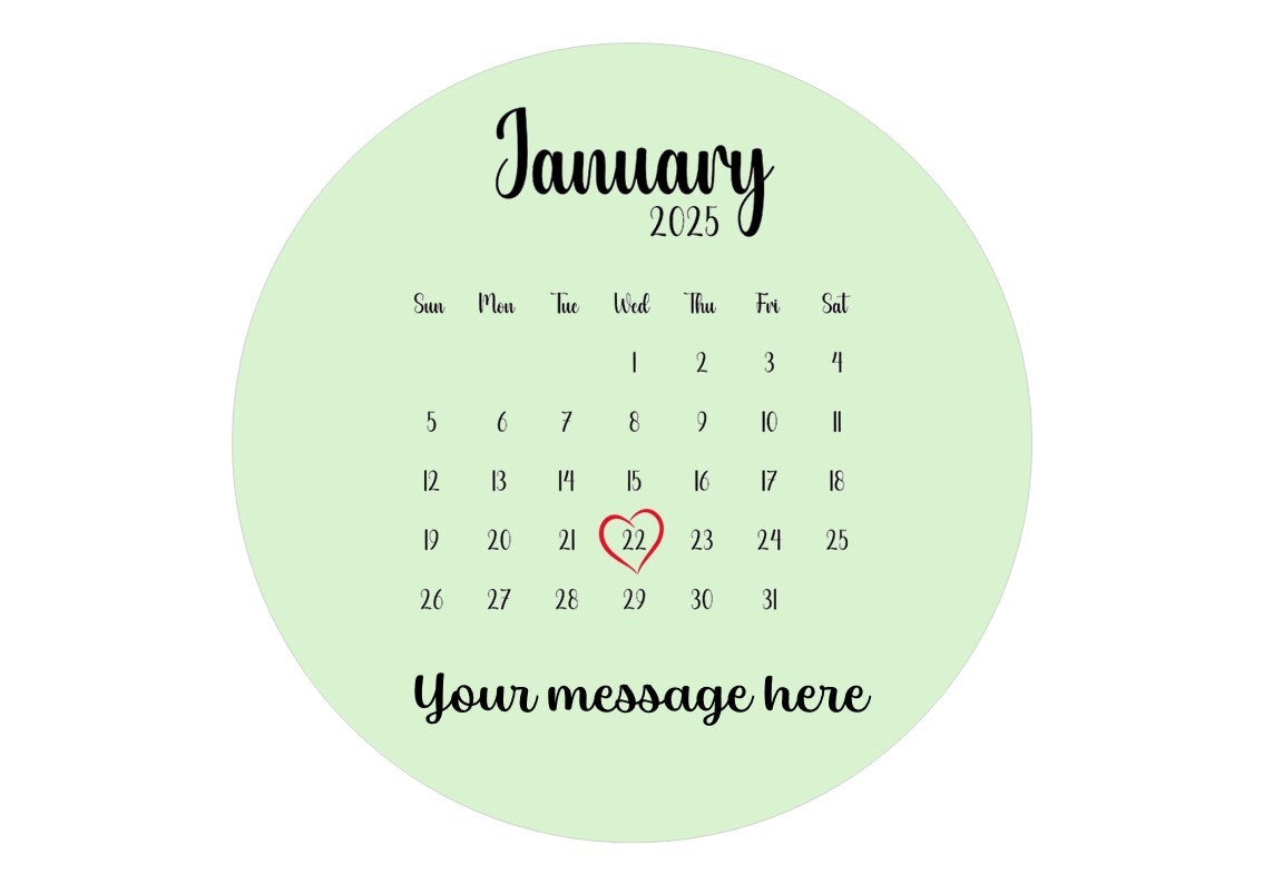 Personalised Calendar Edible Cake Topper – Any Date with Heart