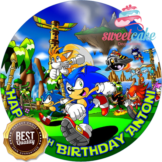 Sonic The Hedgehog Cake Topper | Personalised Round Edible Icing Sheet