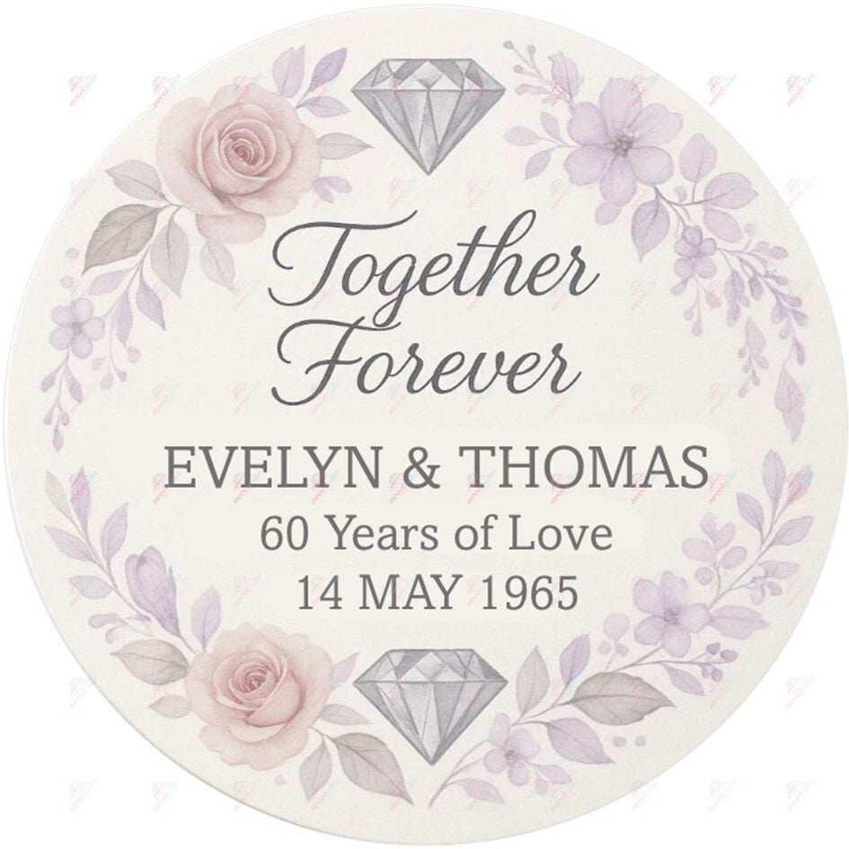 Diamond Wedding Anniversary Edible Cake Topper – Elegant 60th Celebration Design