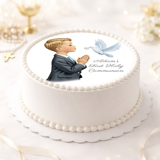 First Holy Communion Boy Cake Topper – Personalised Edible Decoration