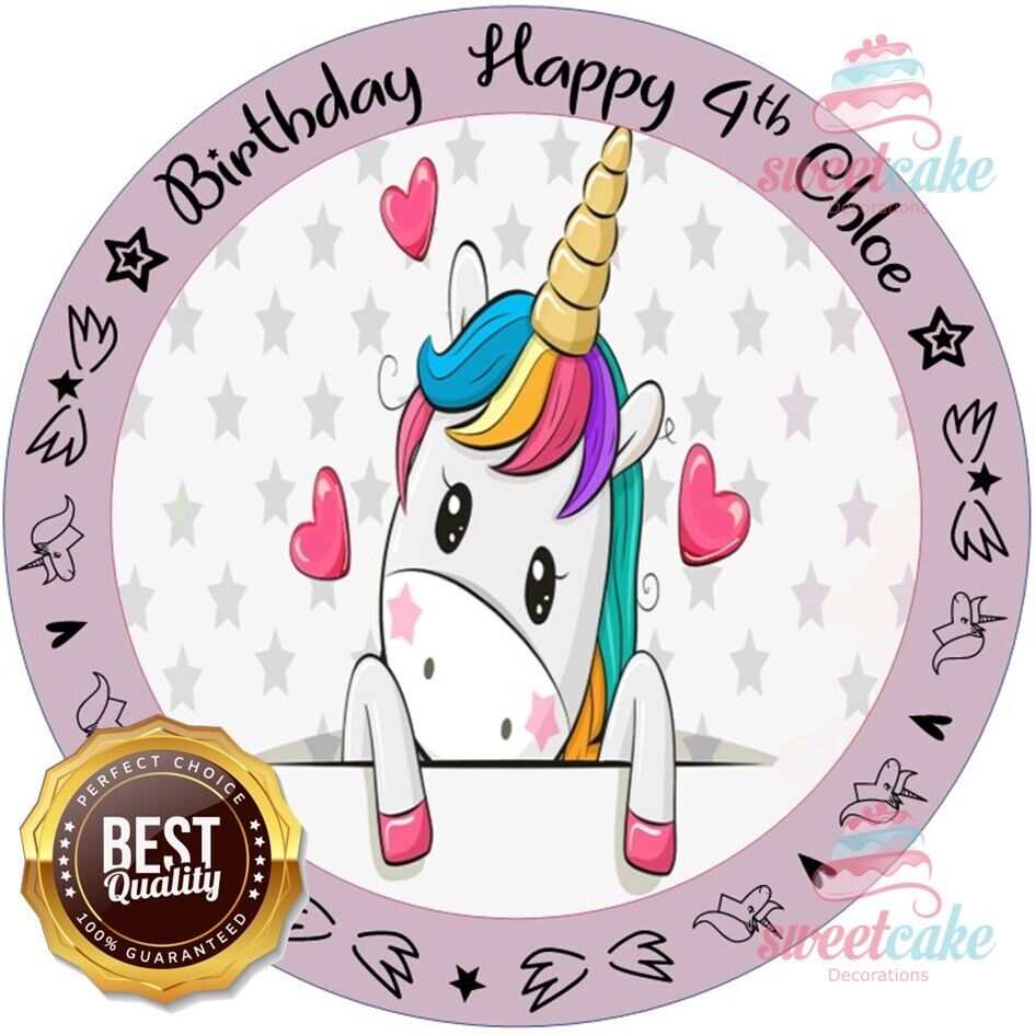 UNICORN Edible Cake Topper & Cupcakes Icing Sheet or Wafer Card