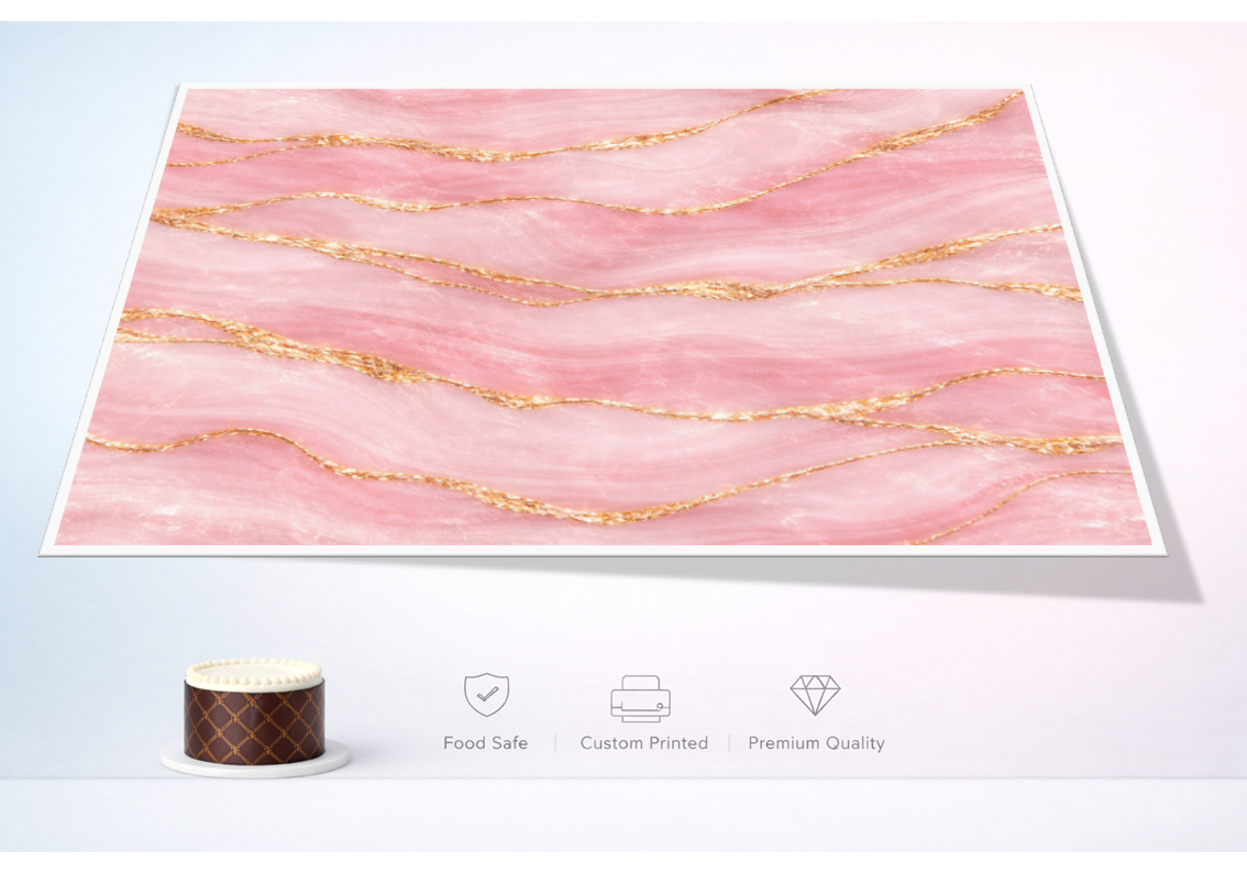 Pink Marble Gold Effect Cake Wrap – A4 Edible Icing Sheet