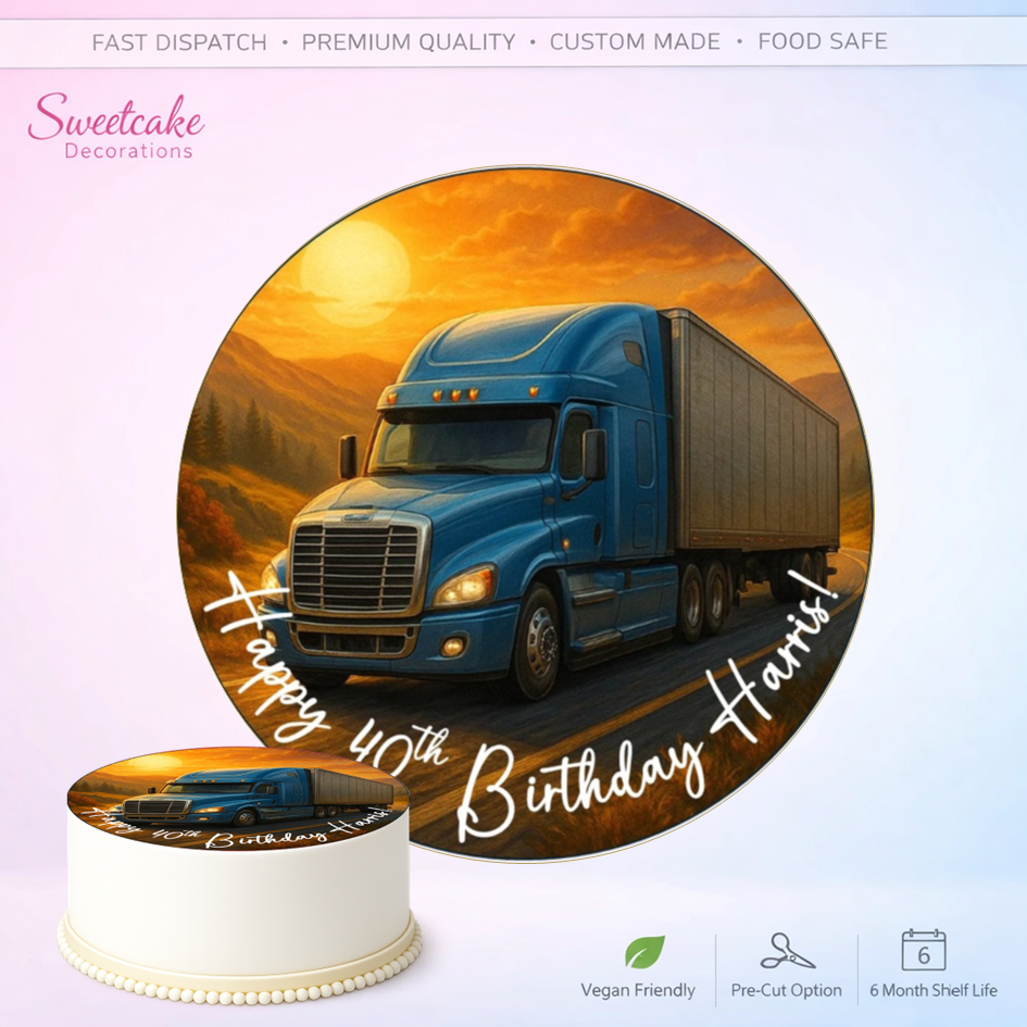 Personalised HGV Truck Articulated Lorry Edible Cake Topper Pre-Cut Op