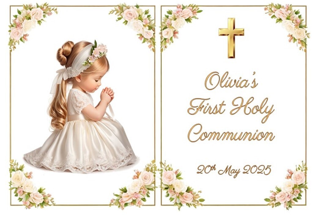 Girl’s First Holy Communion Cake Topper – Icing Sheet / Wafer Card