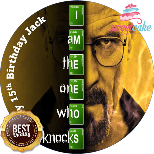 BREAKING BAD Round Personalised Edible Cake Topper on Icing Sheet or Wafer Card