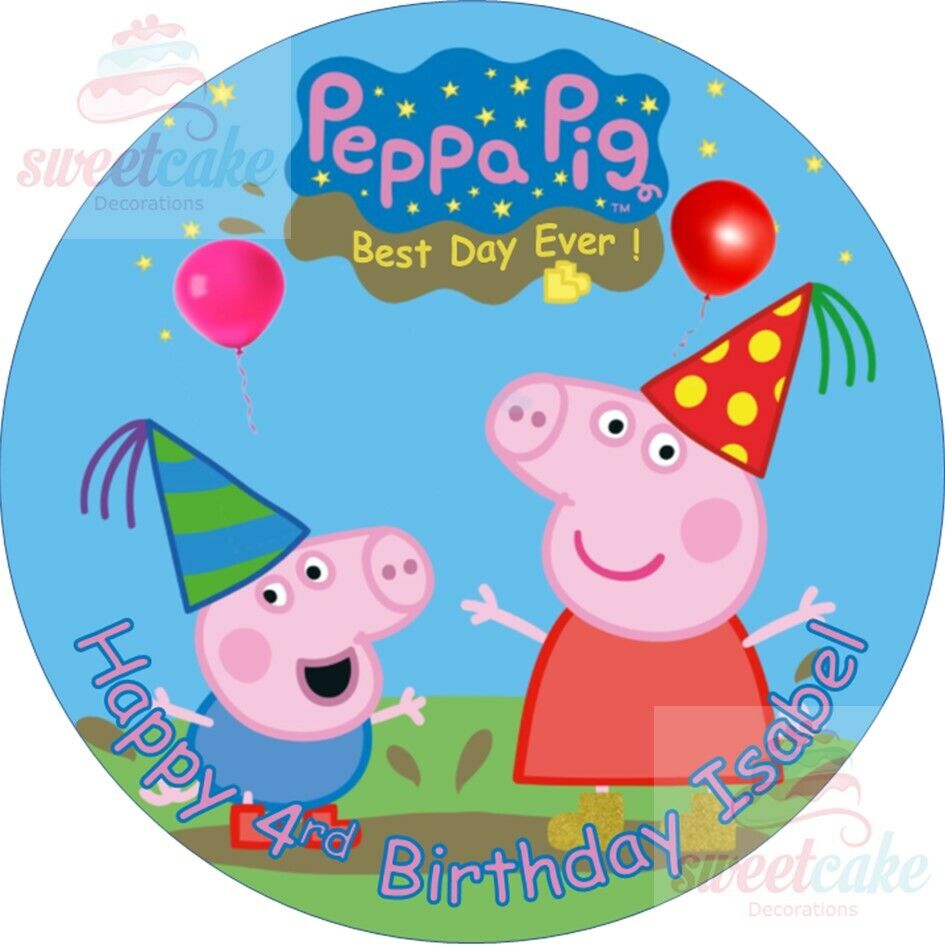 Peppa Pig  Personalised Cake Topper on Edible Icing or Wafer Card