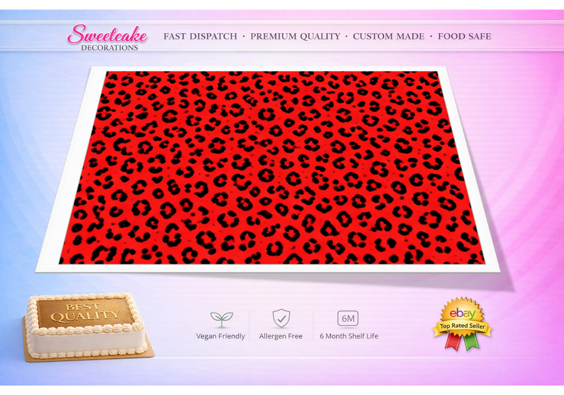 RED Leopard Print Pattern Edible Cake Wrap – A4 Icing Shee