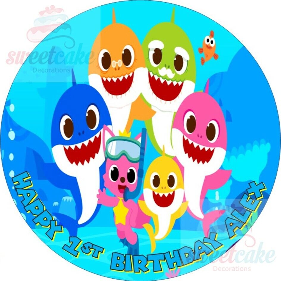 Baby Shark Cake and Cupcake Toppers | Personalised Edible Icing or Wafer Card